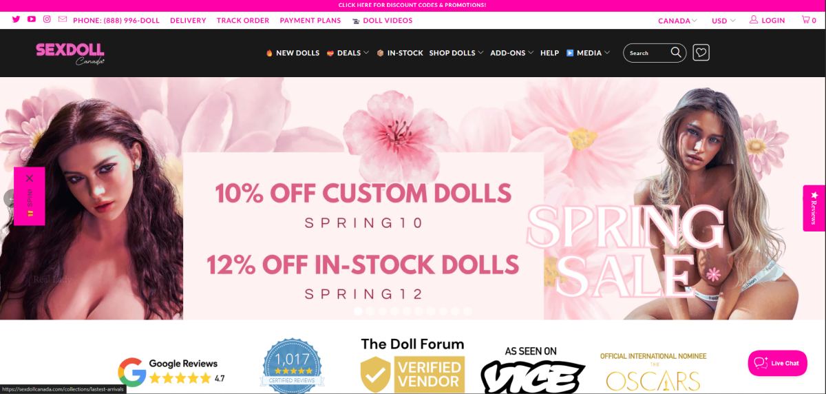 Sexdollcanada homepage (sexdollcanada.com) - independent vendor review and score