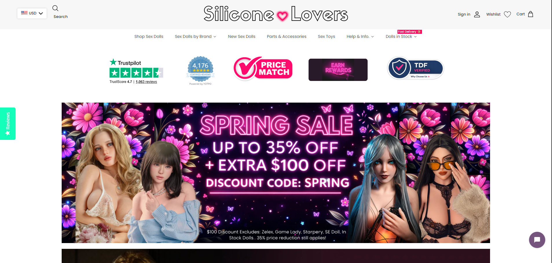 Silicone Lovers homepage (siliconelovers.com) - independent vendor review and score
