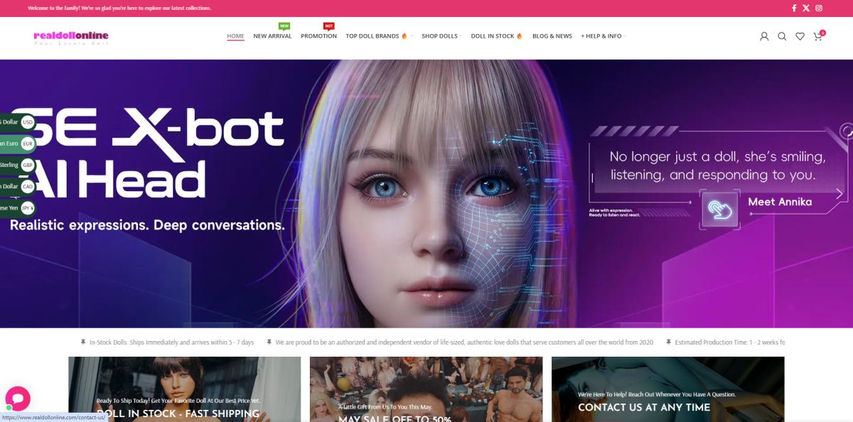 Real Doll Online homepage (realdollonline.com) - independent vendor review and score