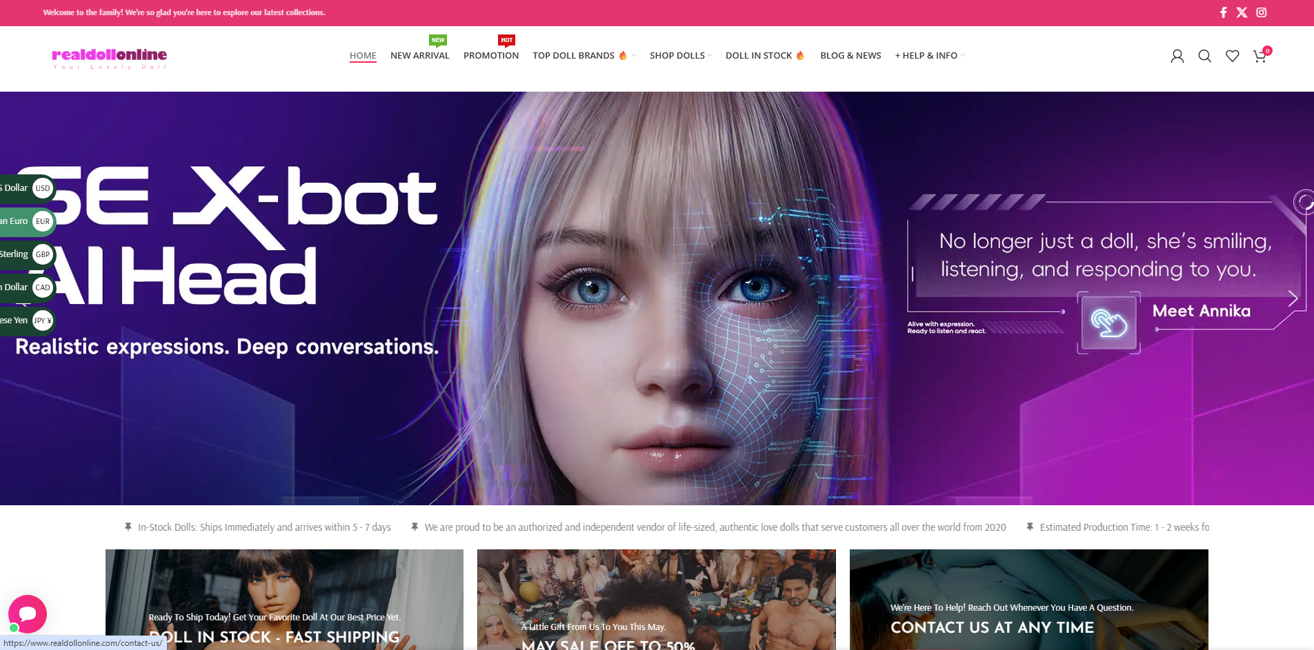 Real Doll Online homepage (realdollonline.com) - independent vendor review and score