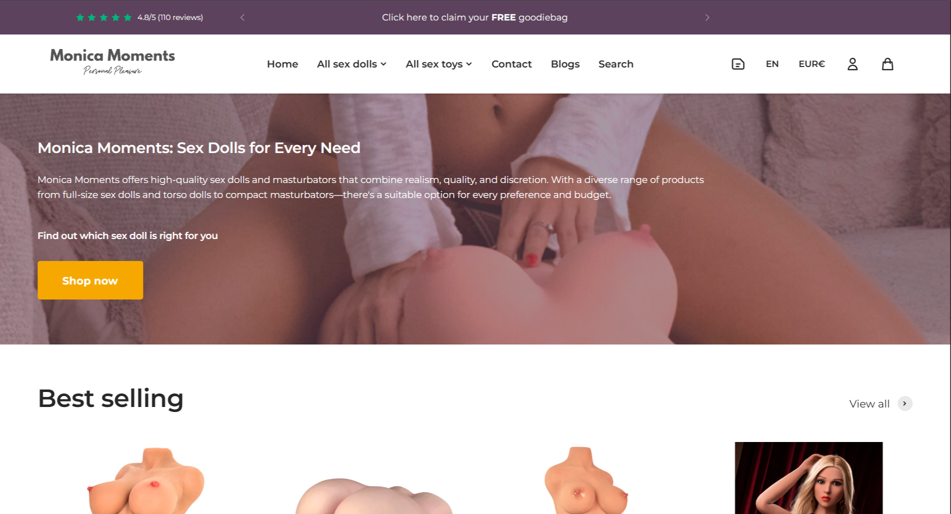 Monica Moments Dolls homepage (monicamomentsdolls.com) - independent vendor review and score