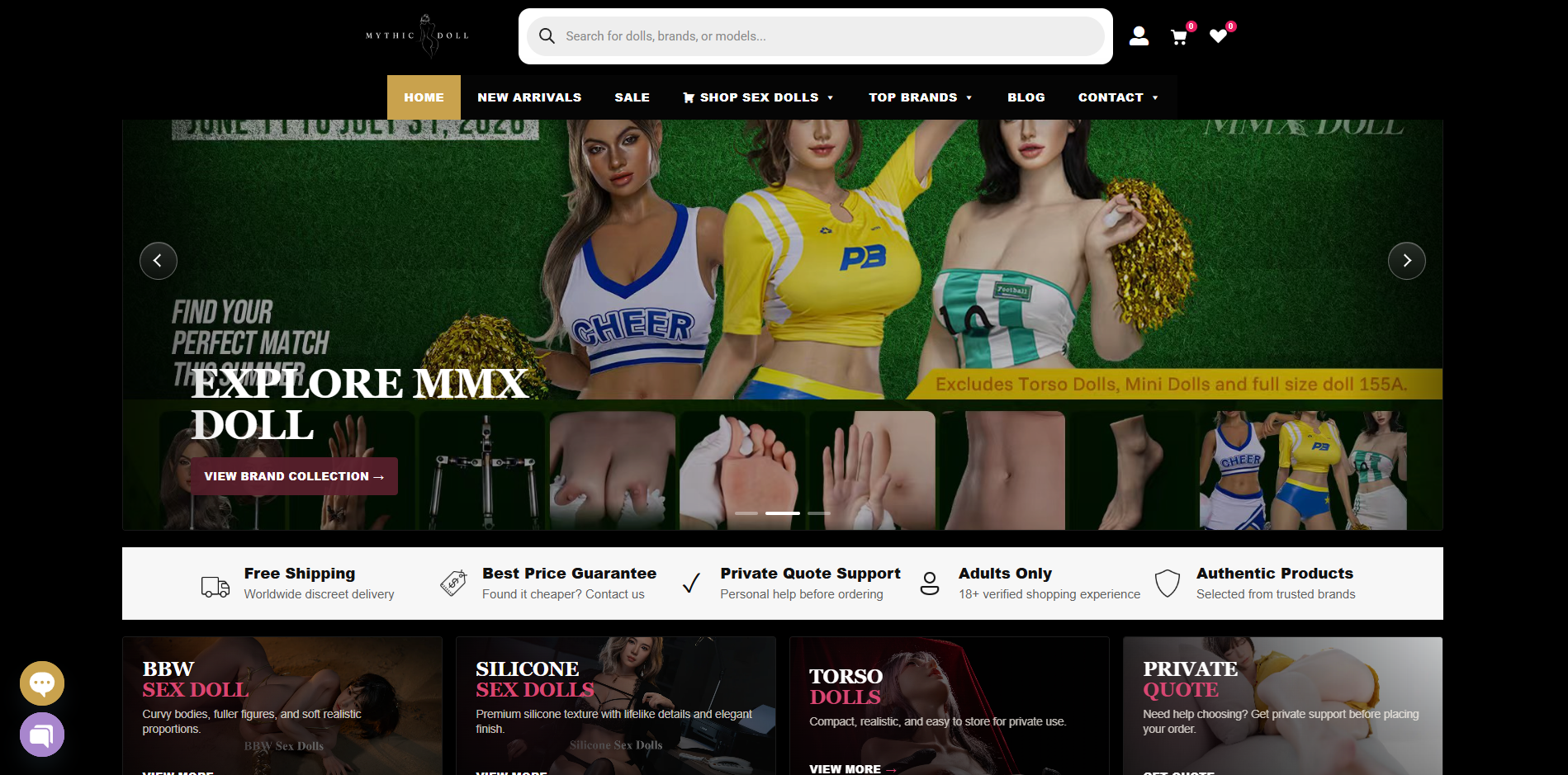 MyThic Doll homepage (mythicdoll.com) - independent vendor review and score