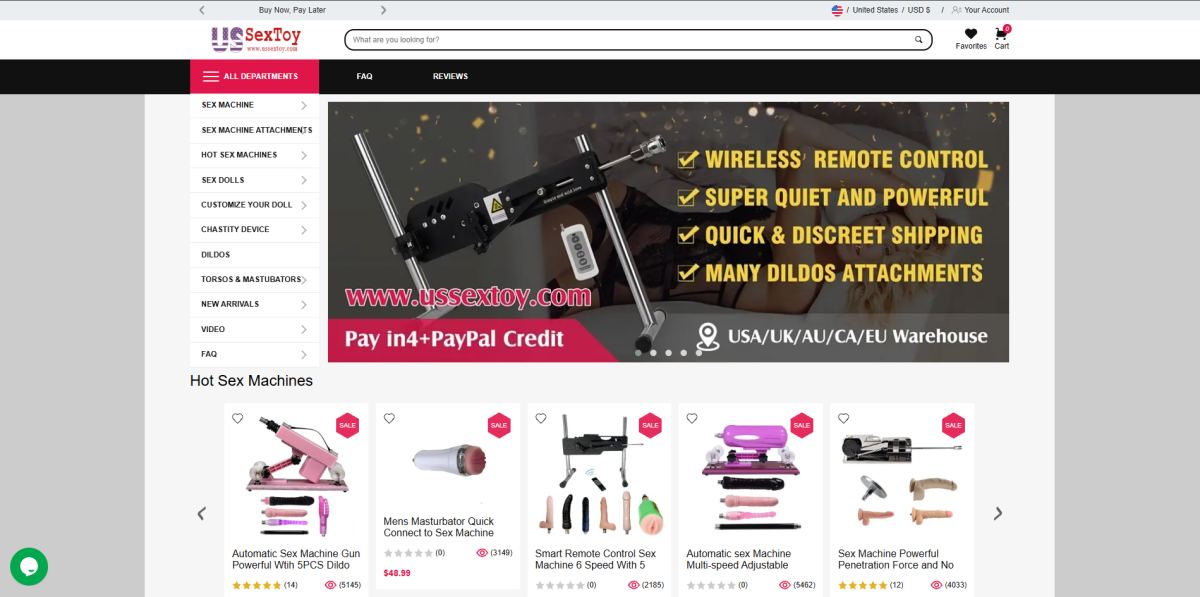 US Sex Toy homepage (ussextoy.com) - independent vendor review and score