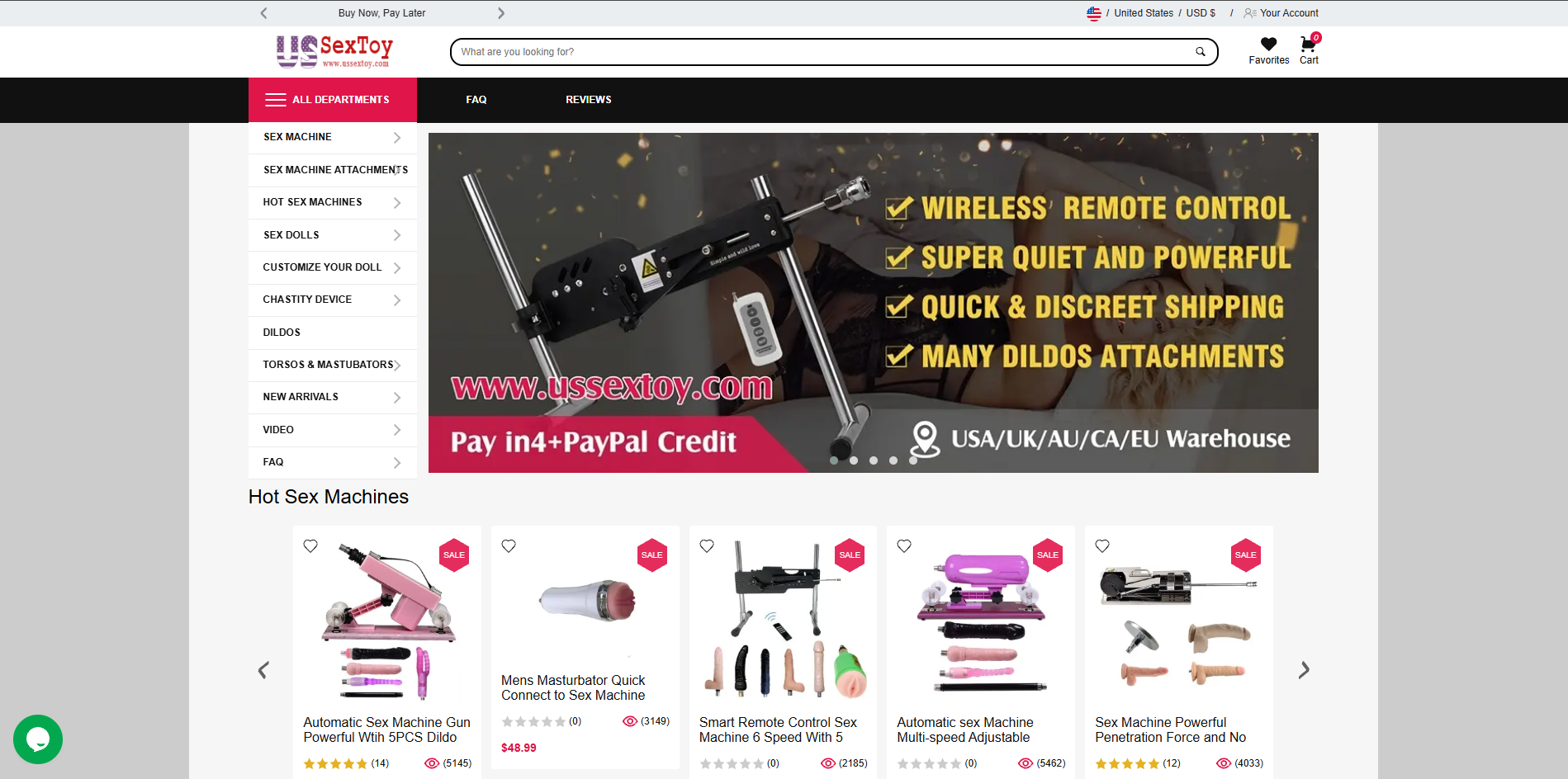 US Sex Toy homepage (ussextoy.com) - independent vendor review and score