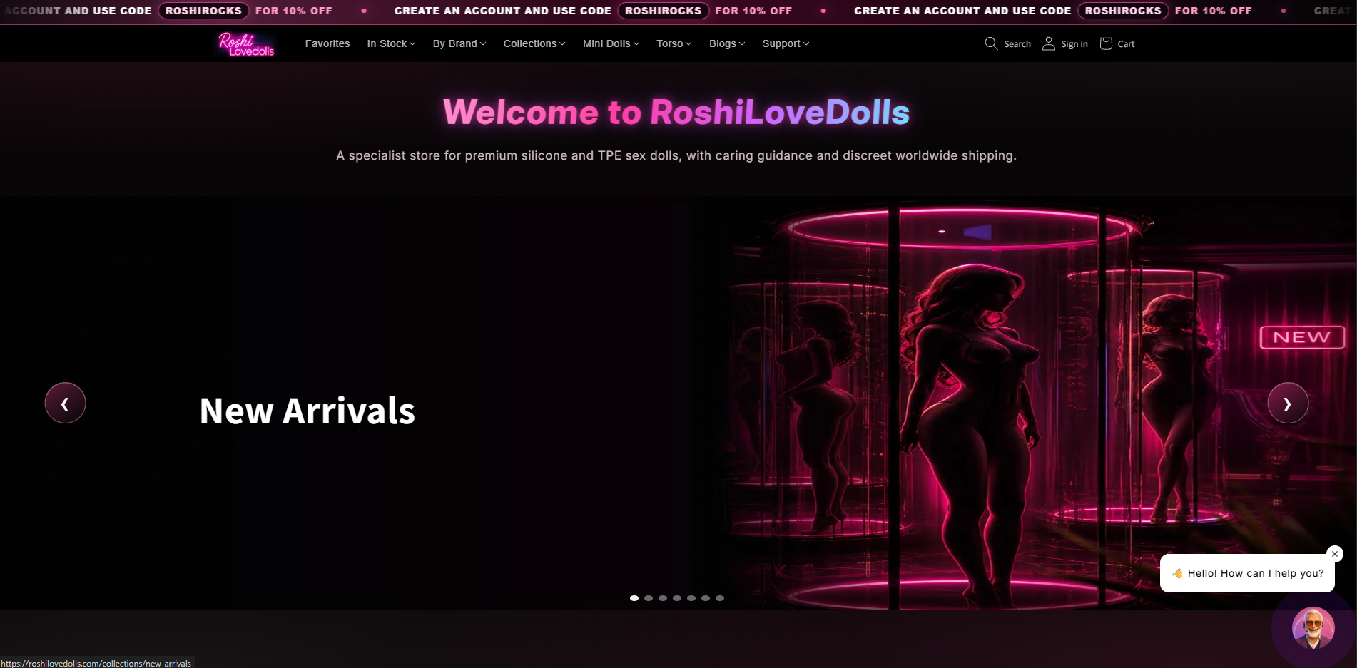 Roshi Love Dolls homepage (roshilovedolls.com) - independent vendor review and score