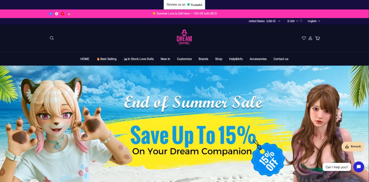 Dream Love Doll homepage (dreamlovedoll.com) - independent vendor review and score