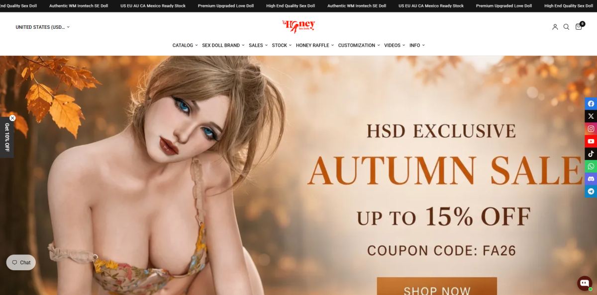 Honey Sex Dolls homepage (honeysexdolls.com) - independent vendor review and score
