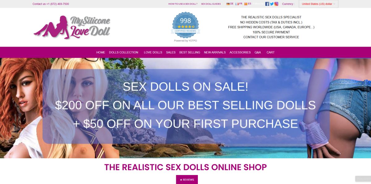 My Silicone Love Doll homepage (mysiliconelovedoll.com) - independent vendor review and score