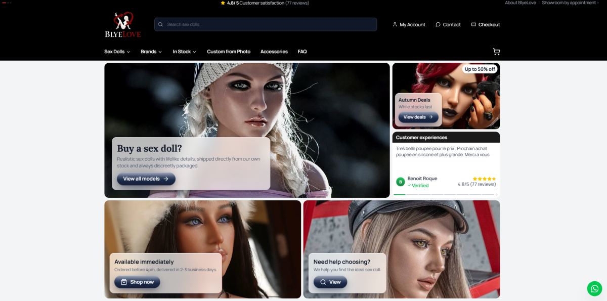 Blye Love homepage (blyelove.com) - independent vendor review and score